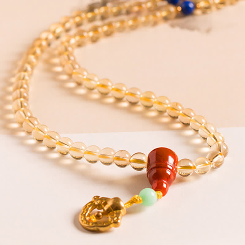 Bracelet Mala 108 perles en citrine et agate rouge pour la méditation