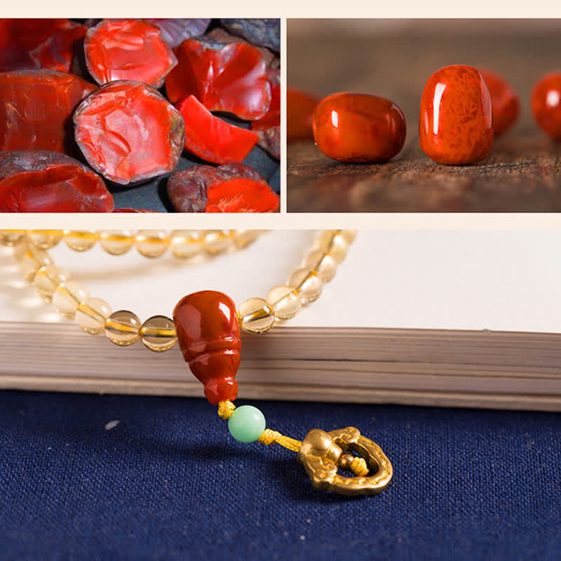 Bracelet Mala 108 perles en citrine et agate rouge pour la méditation