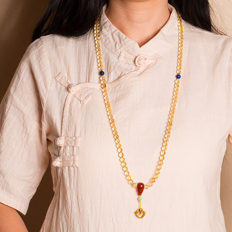 Bracelet Mala 108 perles en citrine et agate rouge pour la méditation