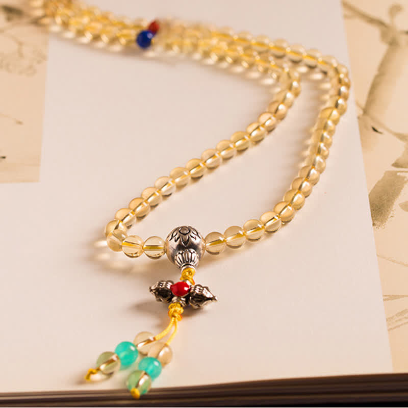Bracelet Mala 108 perles en citrine et agate rouge pour la méditation