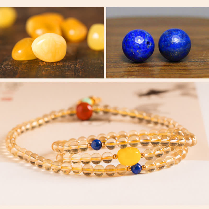 Bracelet Mala 108 perles en citrine et agate rouge pour la méditation