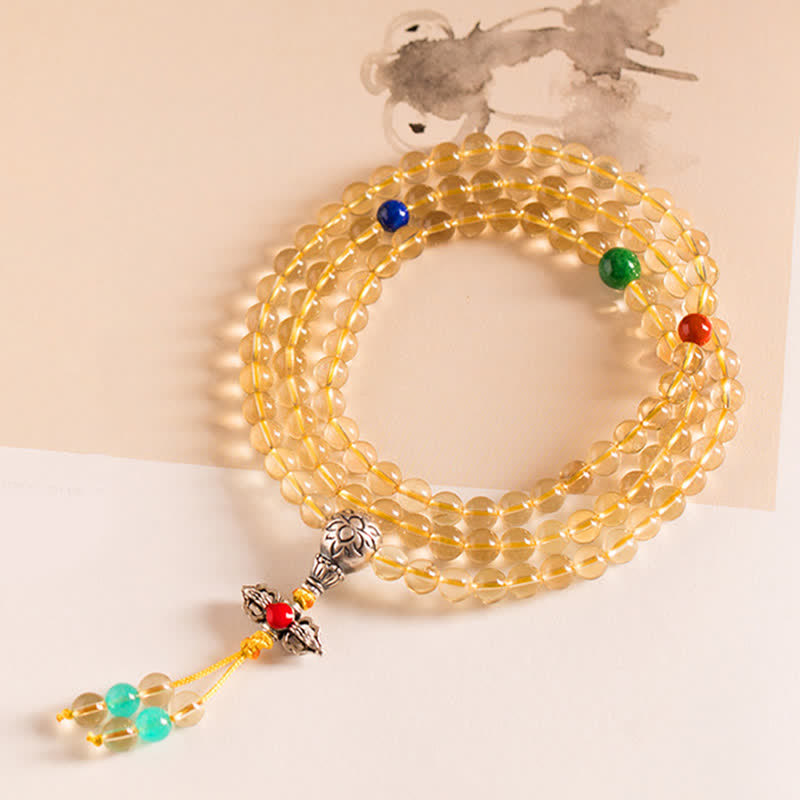 Bracelet Mala 108 perles en citrine et agate rouge pour la méditation