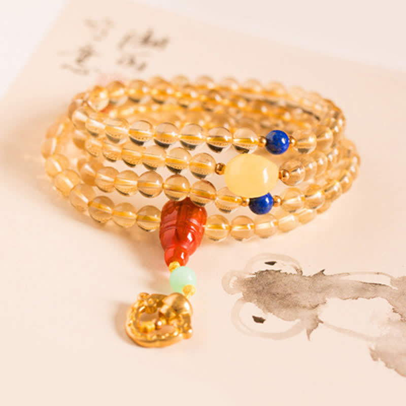 Bracelet Mala 108 perles en citrine et agate rouge pour la méditation