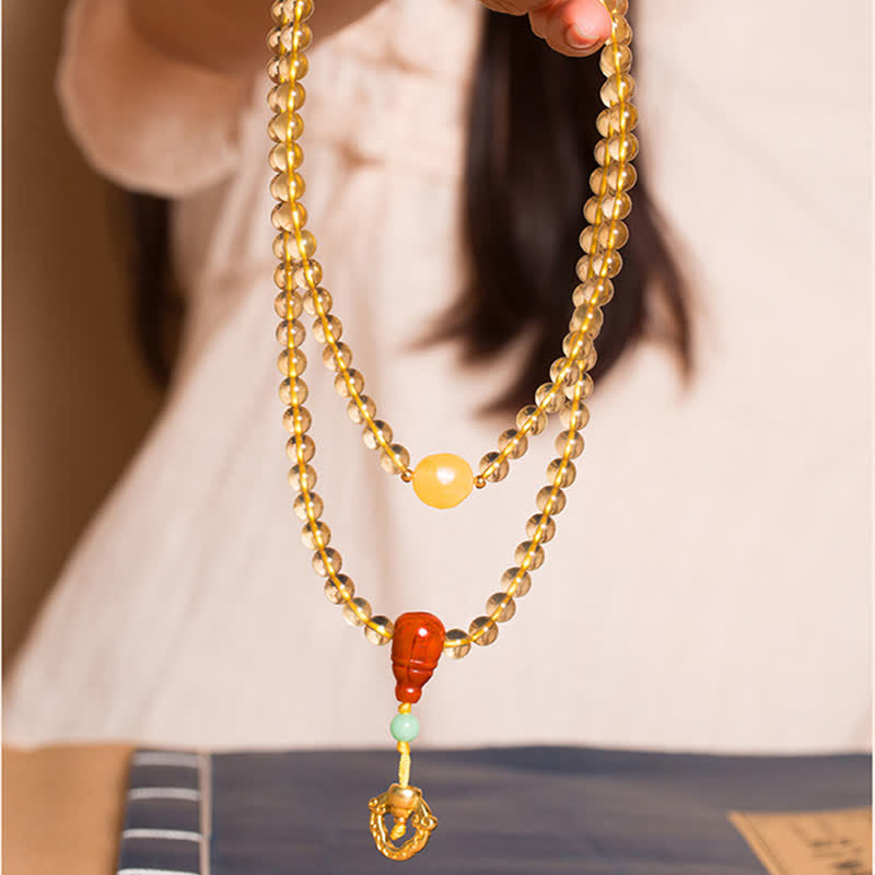 Bracelet Mala 108 perles en citrine et agate rouge pour la méditation