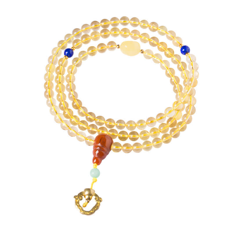 Bracelet Mala 108 perles en citrine et agate rouge pour la méditation