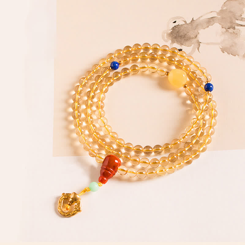 Bracelet Mala 108 perles en citrine et agate rouge pour la méditation