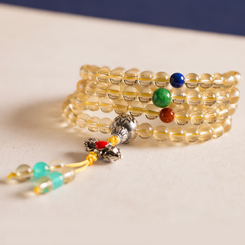 Bracelet Mala 108 perles en citrine et agate rouge pour la méditation