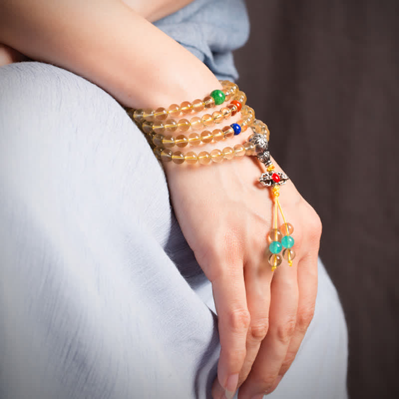 Bracelet Mala 108 perles en citrine et agate rouge pour la méditation