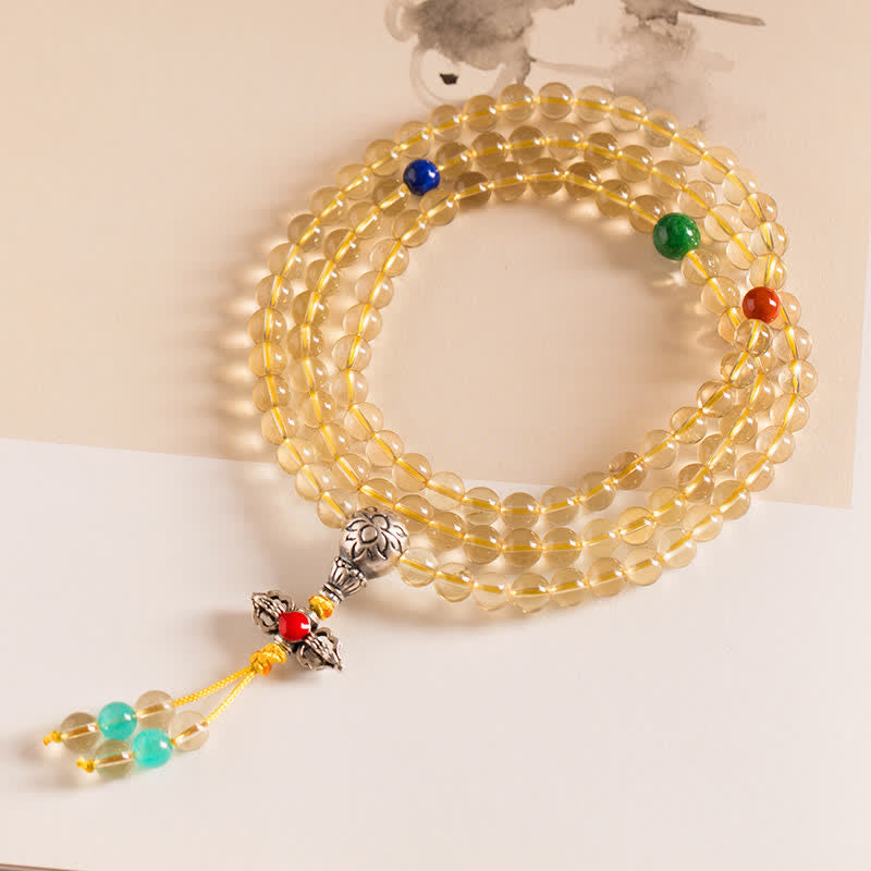Bracelet Mala 108 perles en citrine et agate rouge pour la méditation