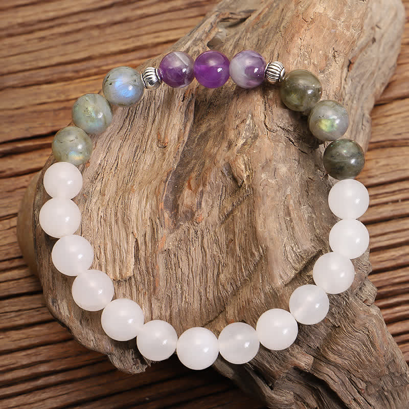 Bracelet Mala 108 perles en pierres précieuses | Agate blanche et améthyste