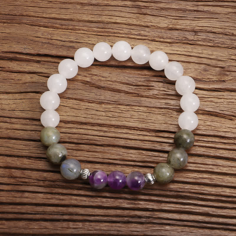 Bracelet Mala 108 perles en pierres précieuses | Agate blanche et améthyste