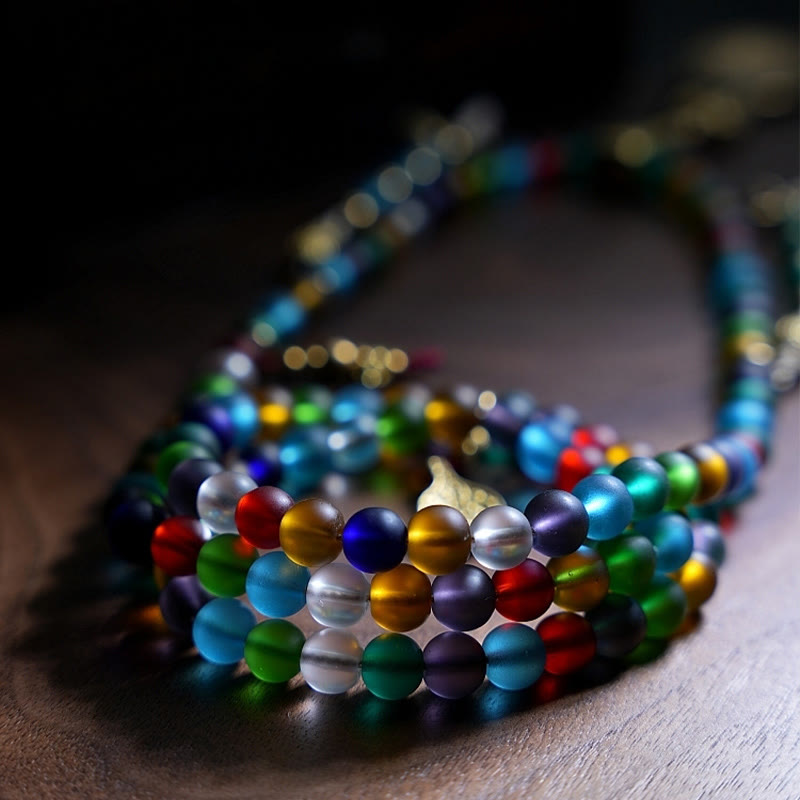 Bracelet Mala Liuli en verre de 108 perles avec breloques du zodiaque chinois