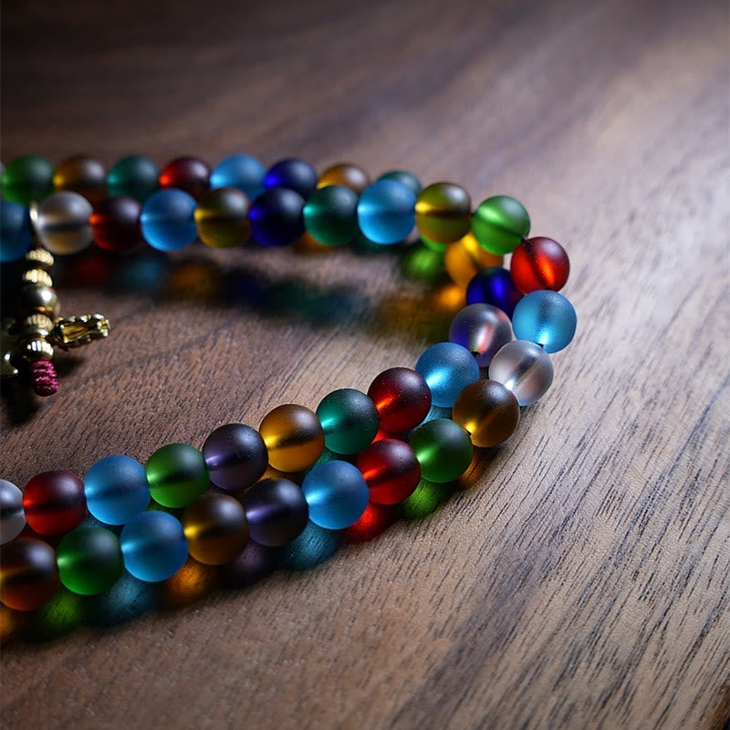 Bracelet Mala Liuli en verre de 108 perles avec breloques du zodiaque chinois
