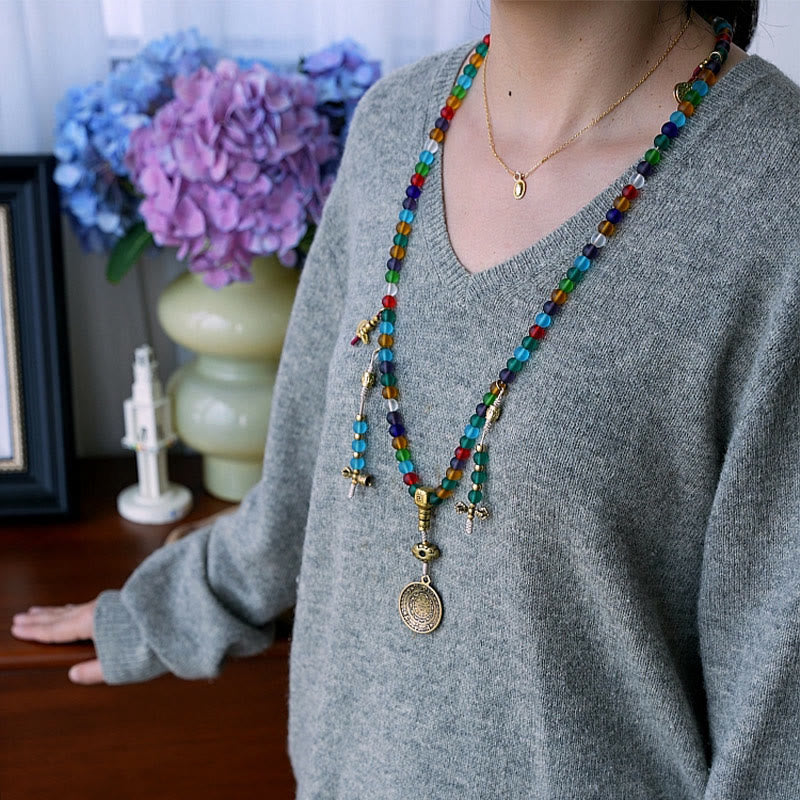 Bracelet Mala Liuli en verre de 108 perles avec breloques du zodiaque chinois
