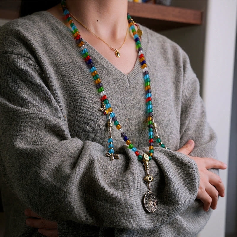Bracelet Mala Liuli en verre de 108 perles avec breloques du zodiaque chinois