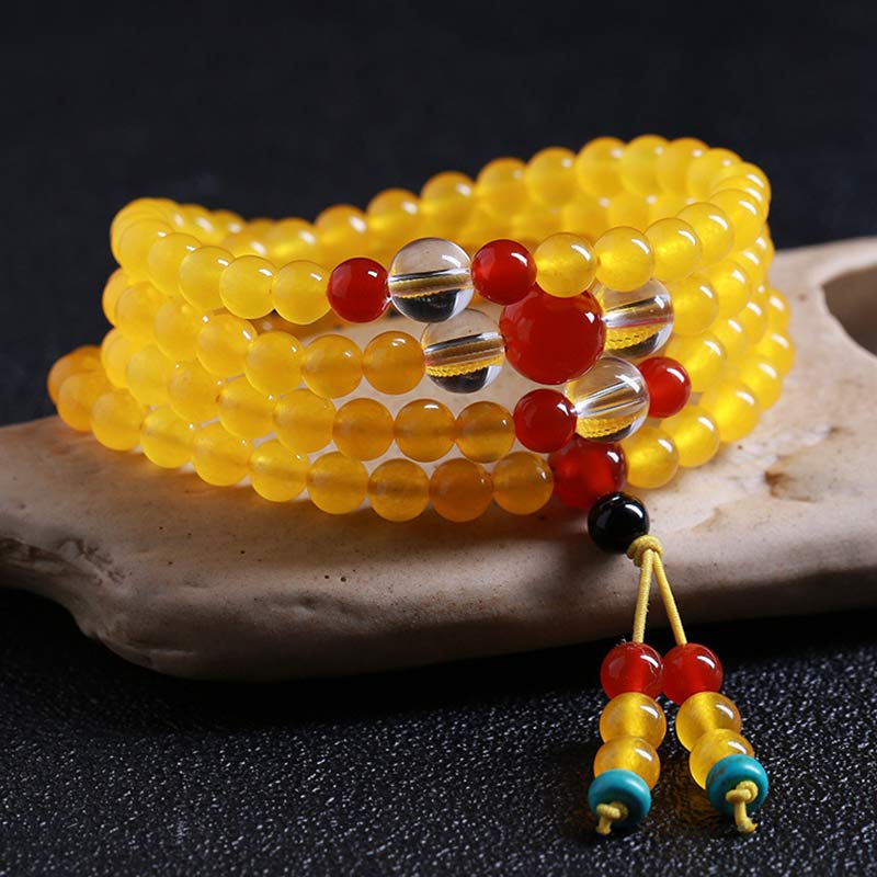 Bracelet Mala 108 perles en calcédoine jaune pour l'harmonie et la positivité