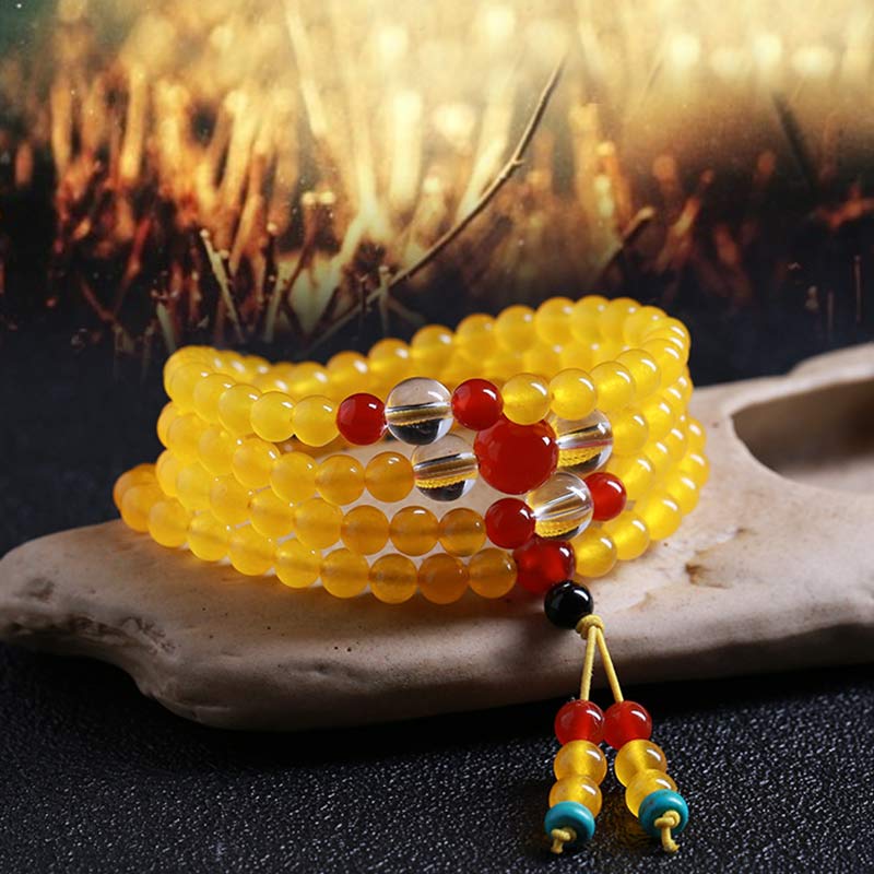 Bracelet Mala 108 perles en calcédoine jaune pour l'harmonie et la positivité