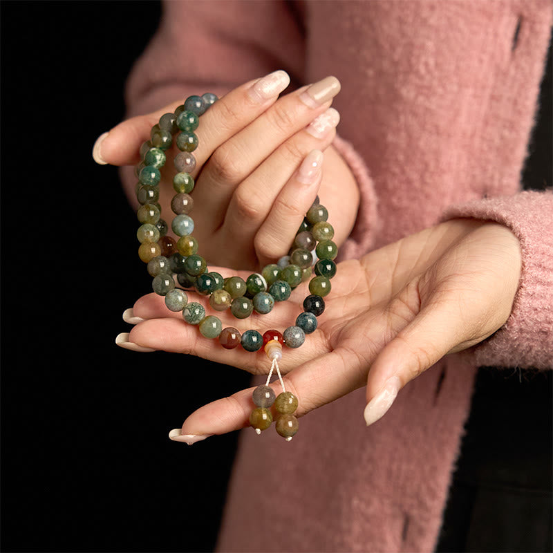 Bracelet Mala de guérison multi-tours en agate mousse de 108 perles de 8 mm