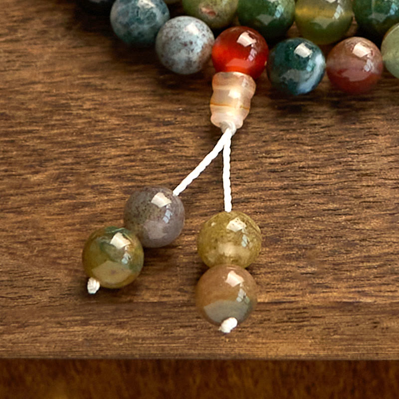 Bracelet Mala de guérison multi-tours en agate mousse de 108 perles de 8 mm