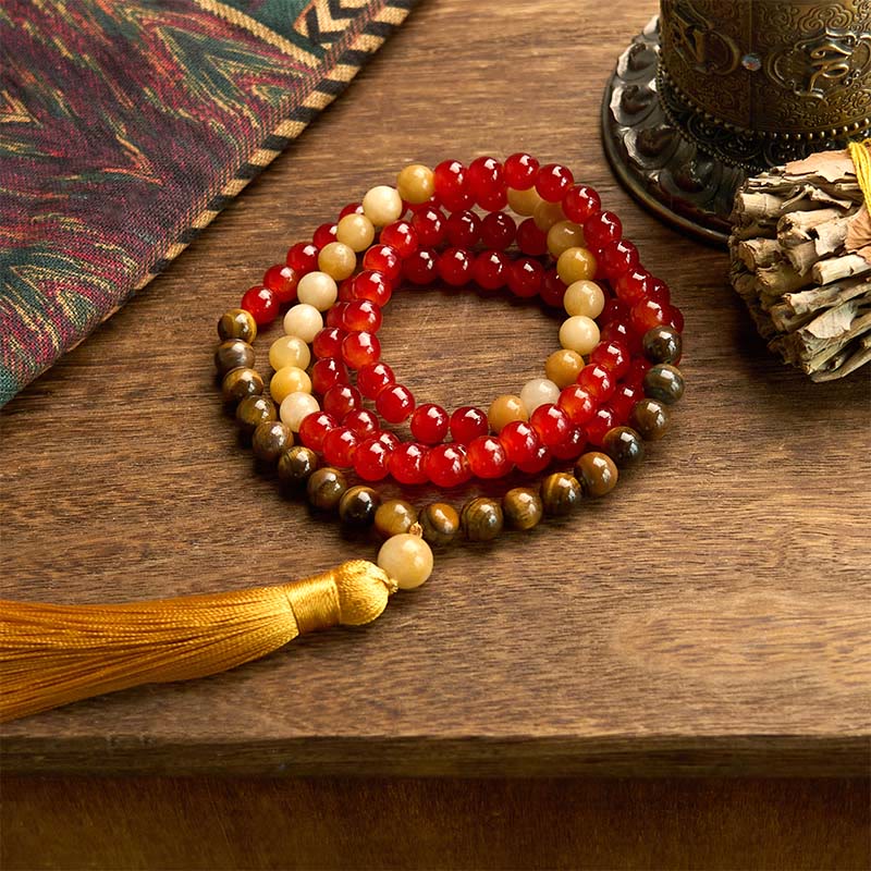 Bracelet Mala Calme 108 Perles Agate Rouge Œil de Tigre