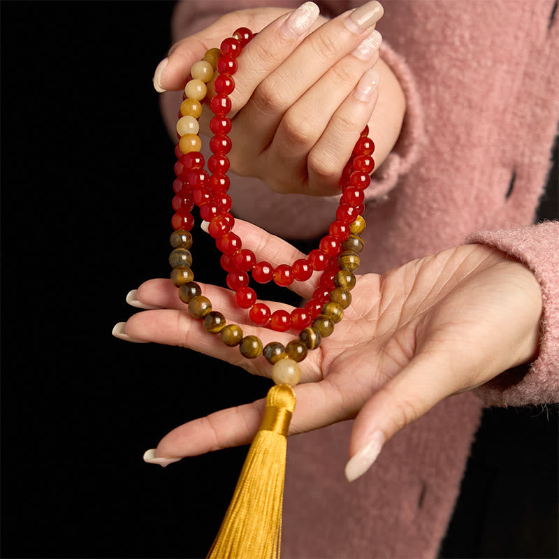 Bracelet Mala Calme 108 Perles Agate Rouge Œil de Tigre