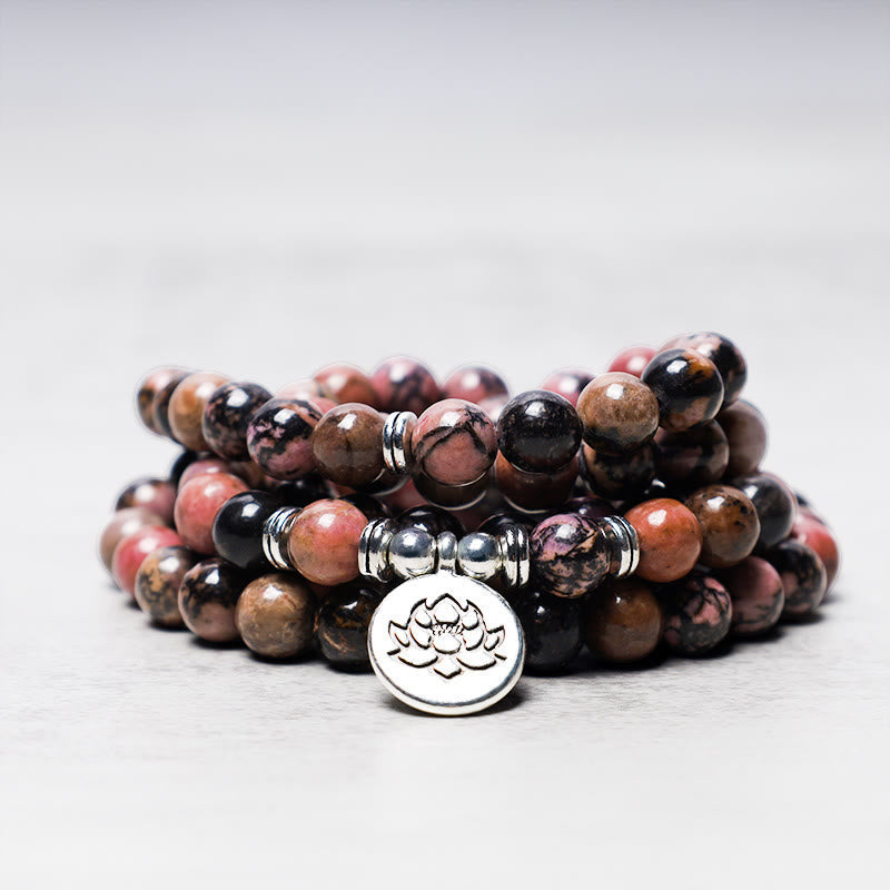 Bracelet Mala Compassion Lotus Rhodonite 108 Perles