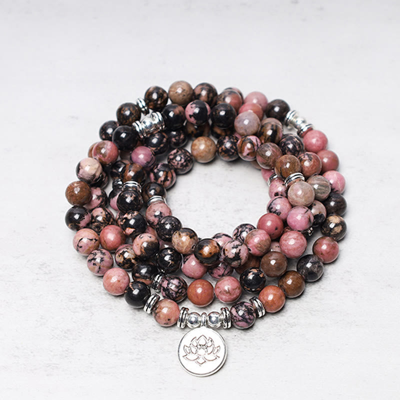 Bracelet Mala Compassion Lotus Rhodonite 108 Perles