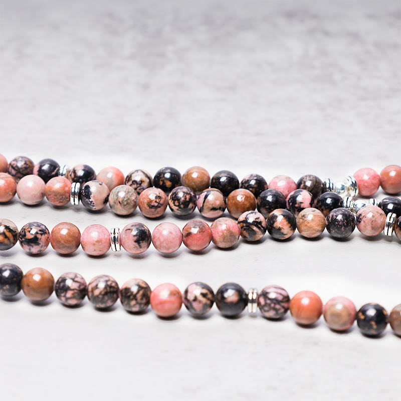 Bracelet Mala Compassion Lotus Rhodonite 108 Perles