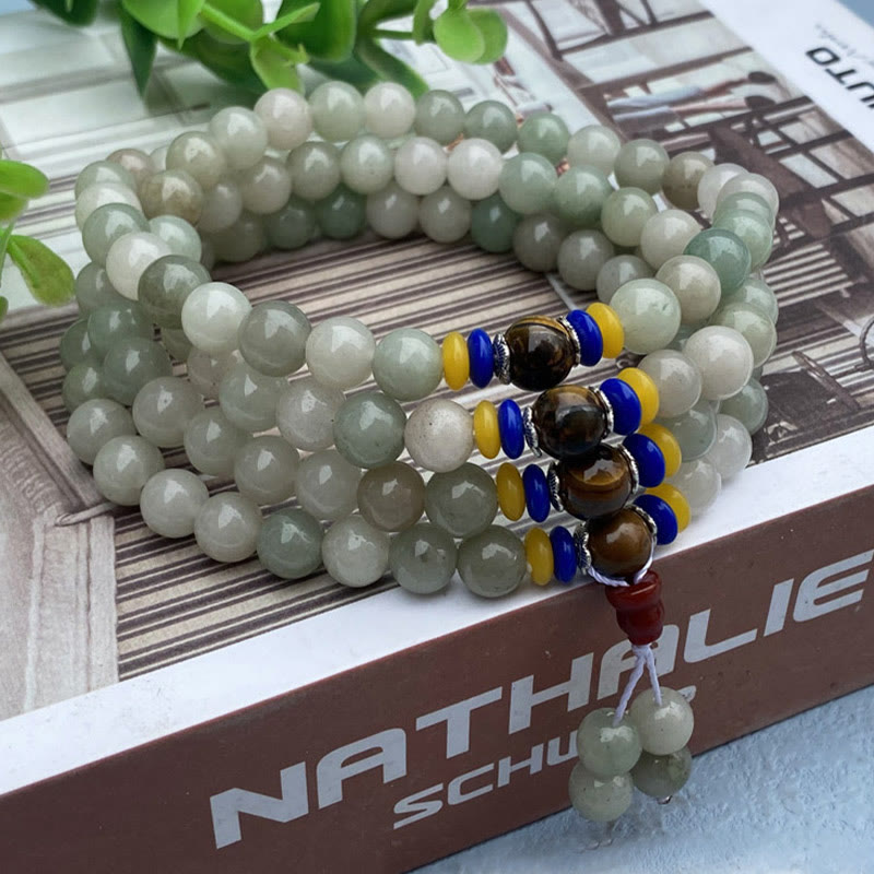 Bracelet Mala 108 perles en jade Shetai, porte-bonheur et prospérité