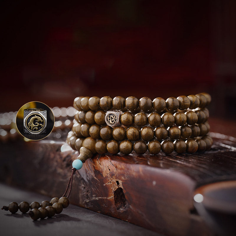 Bracelet de méditation en bois d'agar 108 perles 6 mm et 8 mm