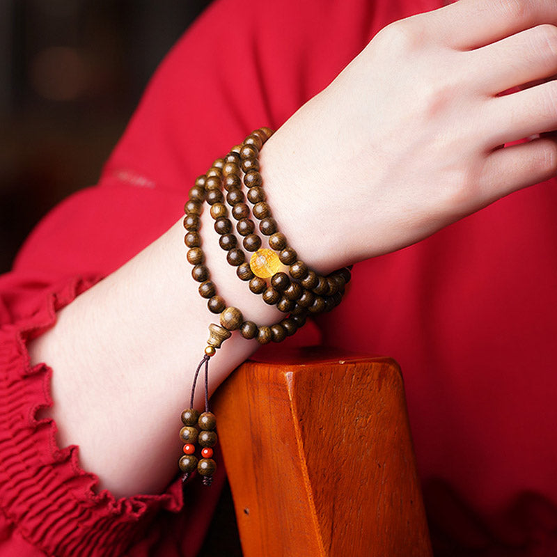 Bracelet de méditation en bois d'agar 108 perles 6 mm et 8 mm