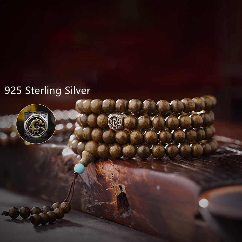 Bracelet de méditation en bois d'agar 108 perles 6 mm et 8 mm