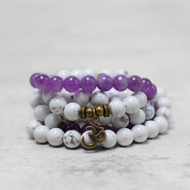 Bracelet de guérison 108 perles en améthyste blanche et turquoise