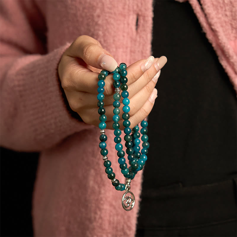 Bracelet Mala 108 perles en apatite pour la méditation