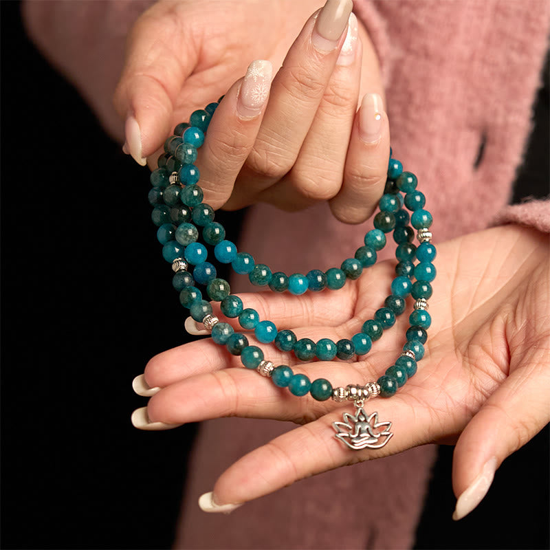 Bracelet Mala 108 perles en apatite pour la méditation