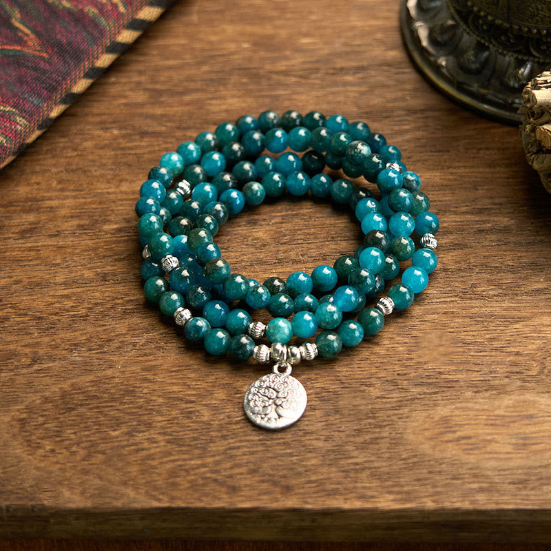Bracelet Mala 108 perles en apatite pour la méditation
