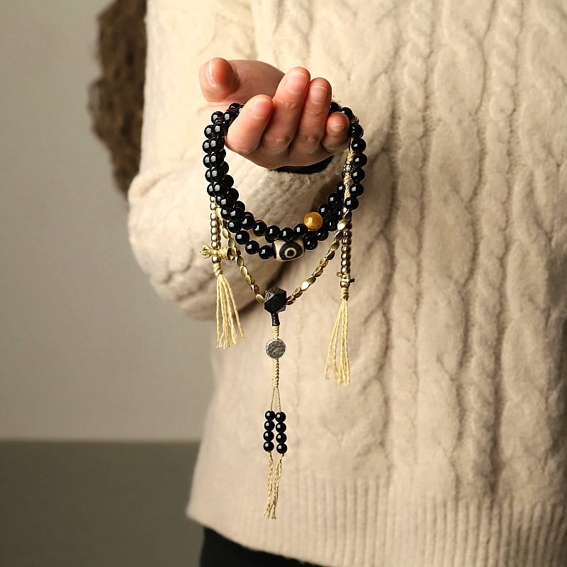 Bracelet Mala de protection en onyx noir à 108 perles