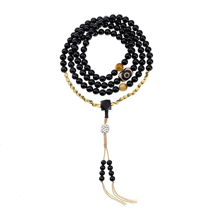 Bracelet Mala de protection en onyx noir à 108 perles