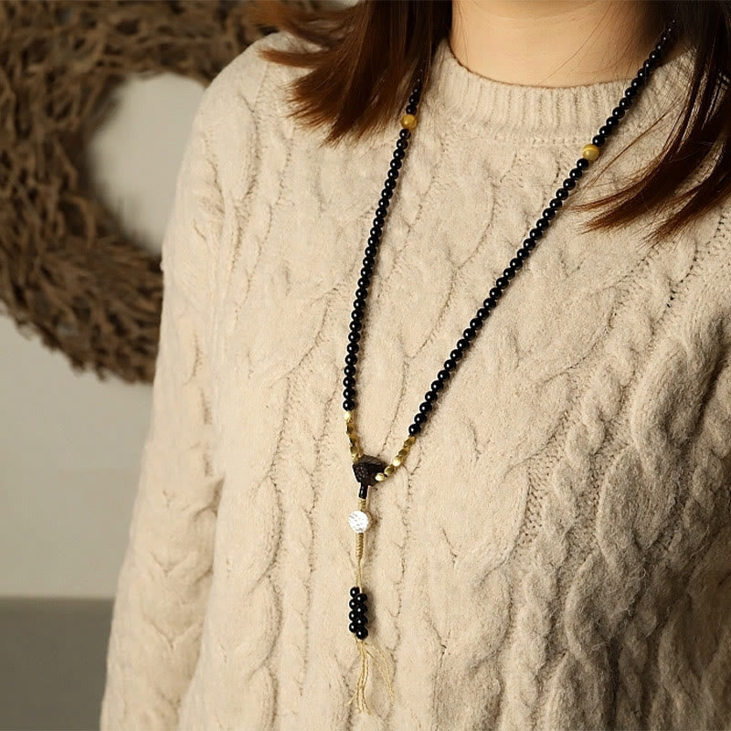 Bracelet Mala de protection en onyx noir à 108 perles