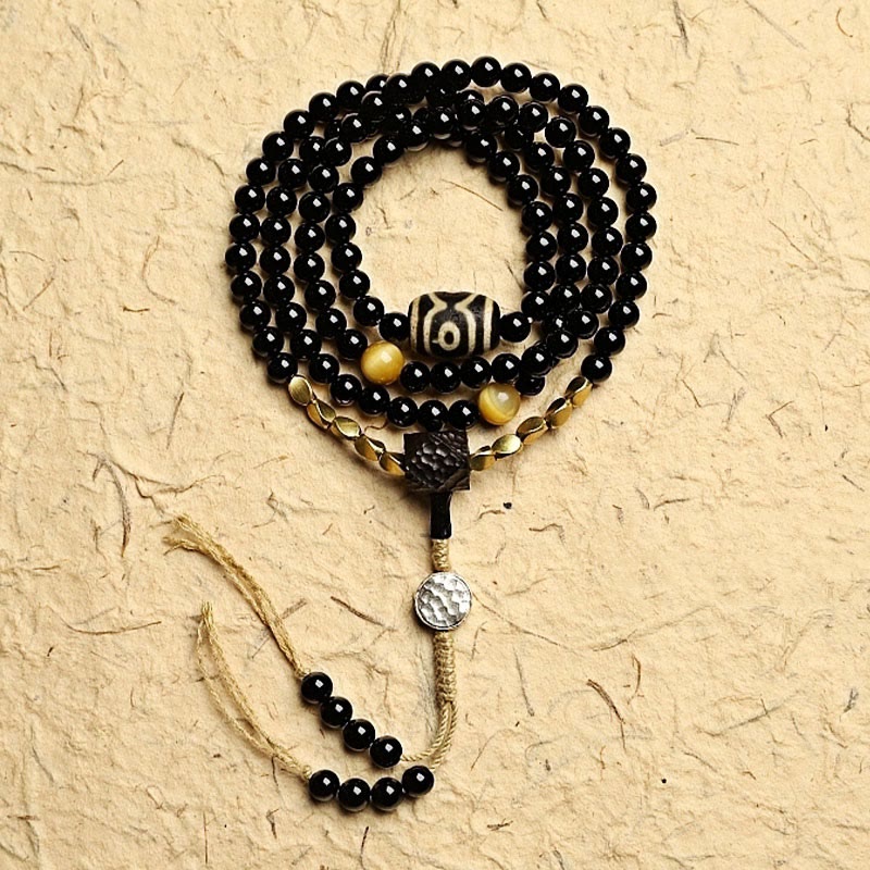 Bracelet Mala de protection en onyx noir à 108 perles