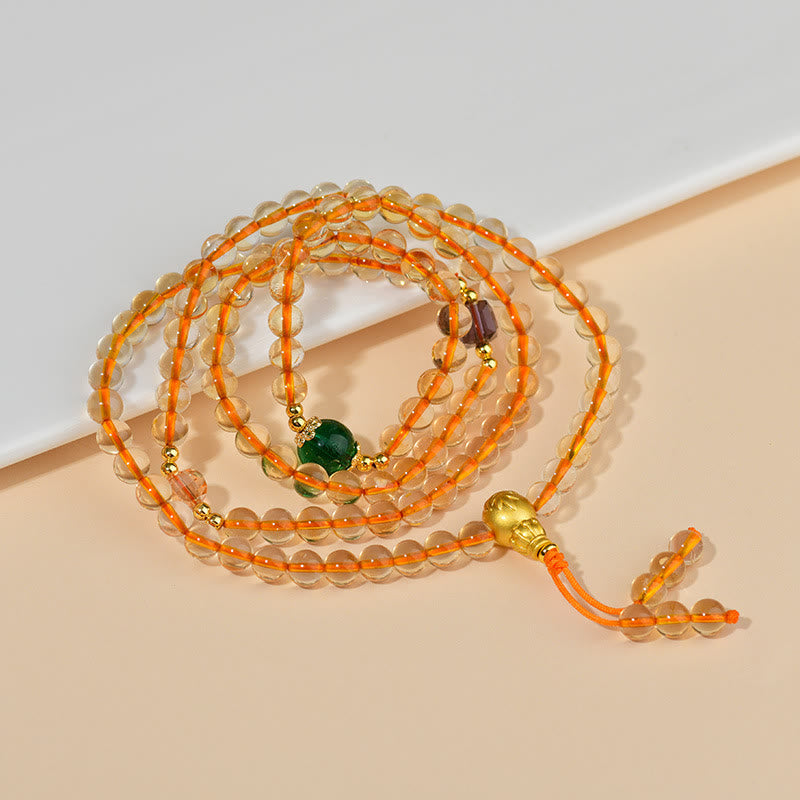 Bracelet Mala 108 perles en citrine pour le bonheur et la prospérité