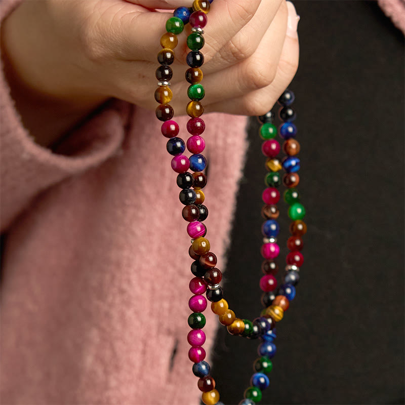 Bracelet de protection multi-tours 108 perles œil de tigre coloré