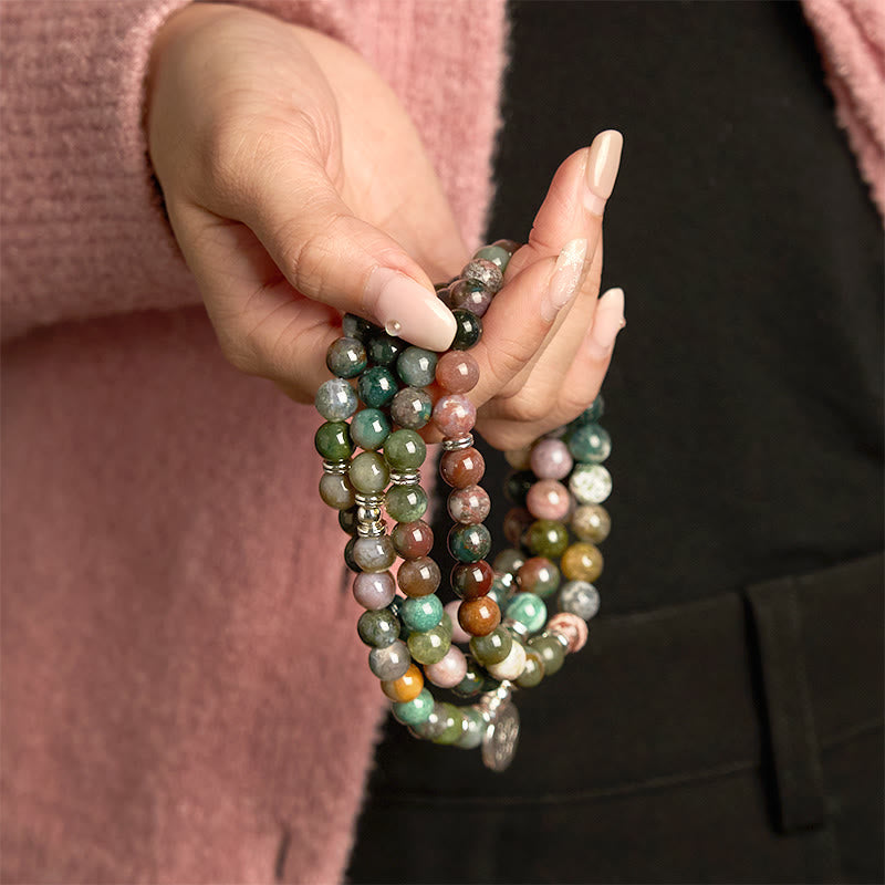 Bracelet de méditation en agate indienne 108 perles, lotus apaisant