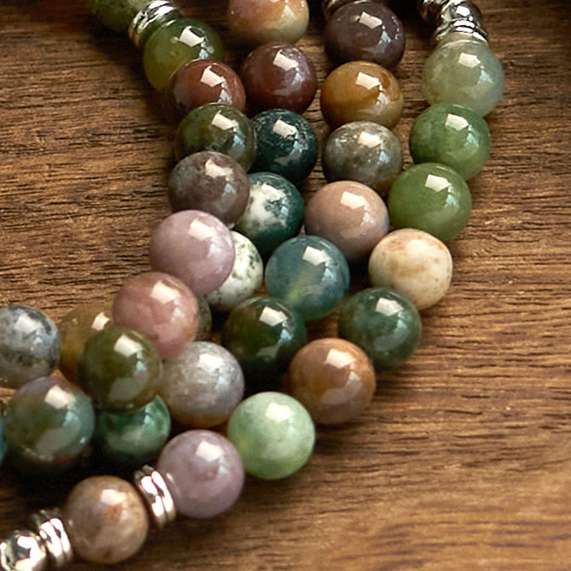 Bracelet de méditation en agate indienne 108 perles, lotus apaisant