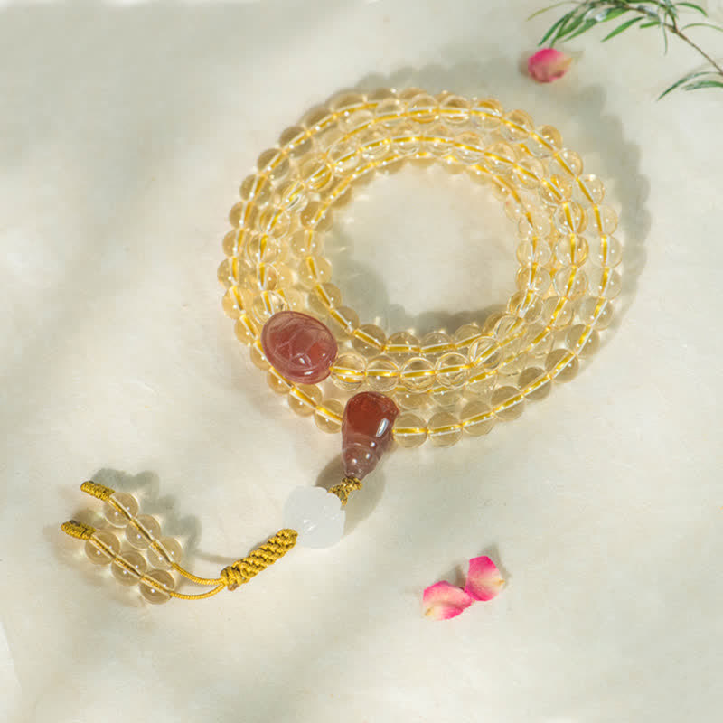 Bracelet de prospérité 108 perles en citrine naturelle et agate rouge