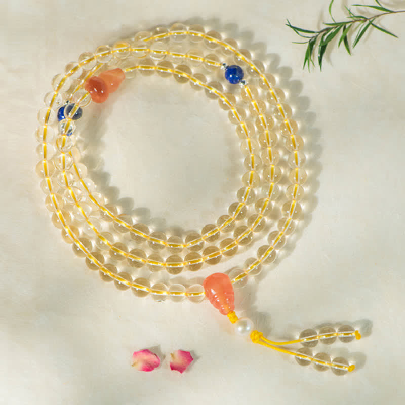 Bracelet de prospérité 108 perles en citrine naturelle et agate rouge