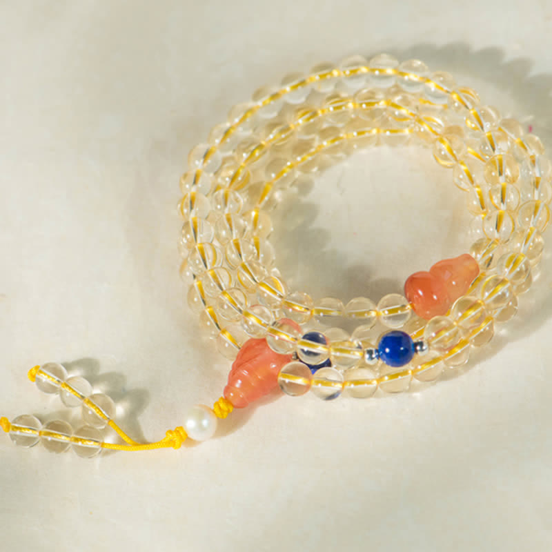 Bracelet de prospérité 108 perles en citrine naturelle et agate rouge