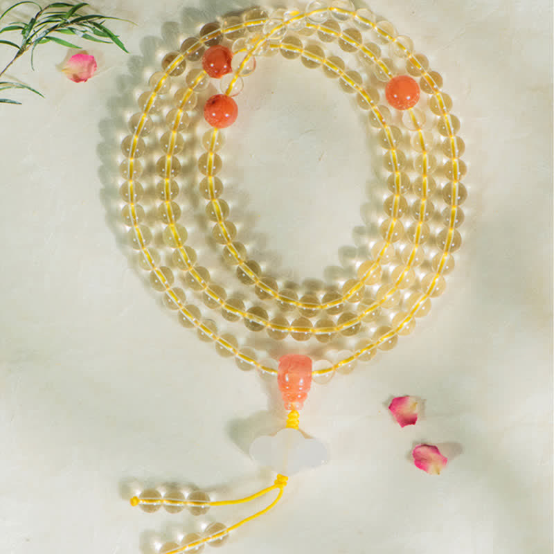 Bracelet de prospérité 108 perles en citrine naturelle et agate rouge