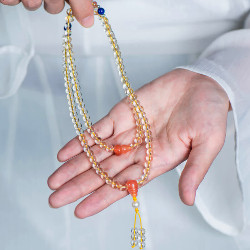 Bracelet de prospérité 108 perles en citrine naturelle et agate rouge