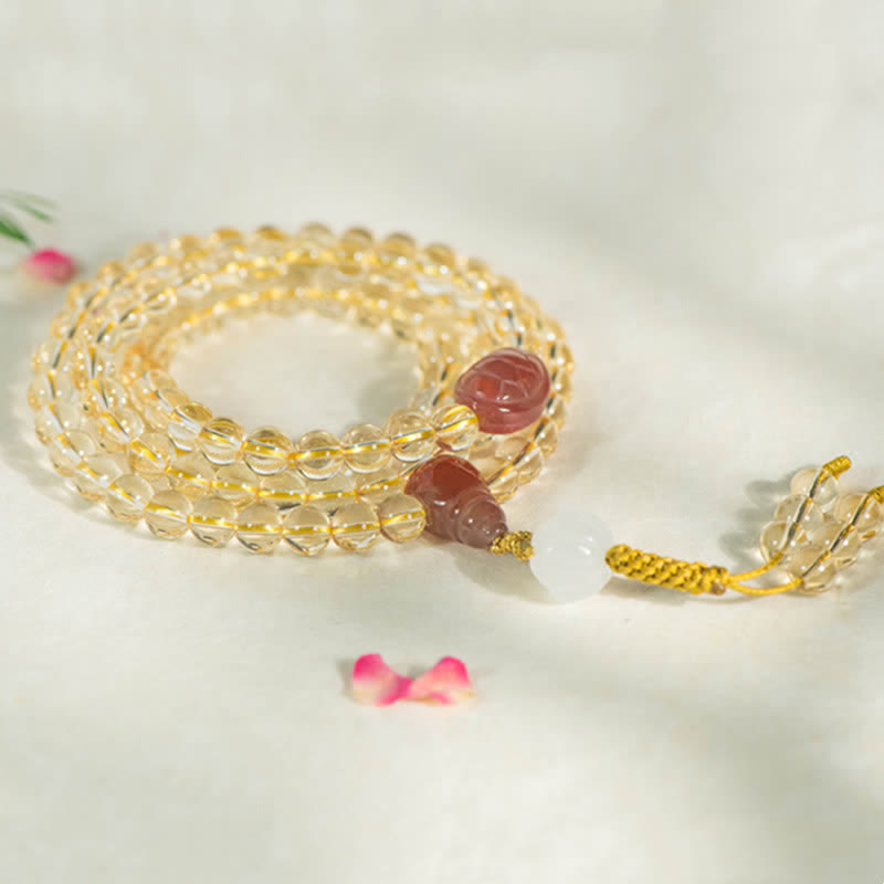 Bracelet de prospérité 108 perles en citrine naturelle et agate rouge